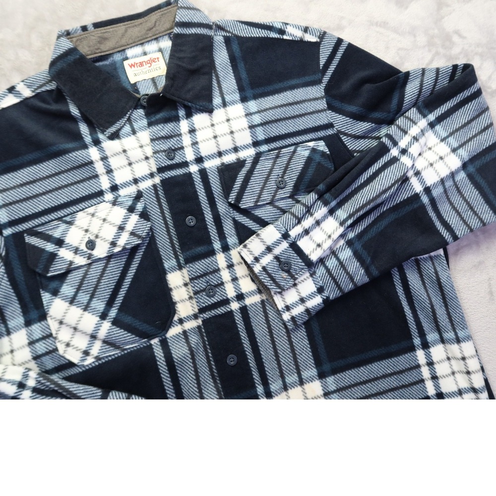 Wrangler Authentics Men's Fleece Shirt‎ Navy Blue White Plaid ZHCZP2N Size L